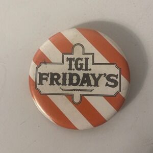 TGI Fridays Restaurant Vintage Pin Button  Pinback Red Stripes